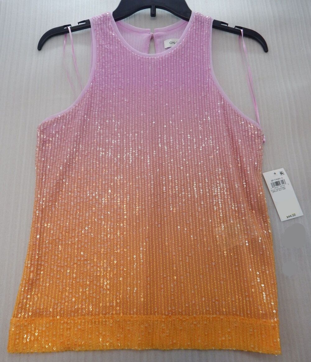 On 34th Women's Sleeveless Sequined Shiny Tank Top Lavender Orange XS NWT 49.50